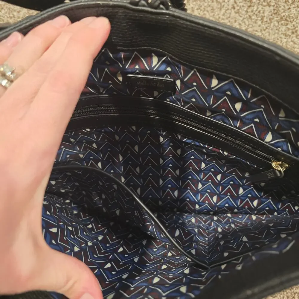 Stella & Dot Black Large Textured Hobo Bag with Tassel